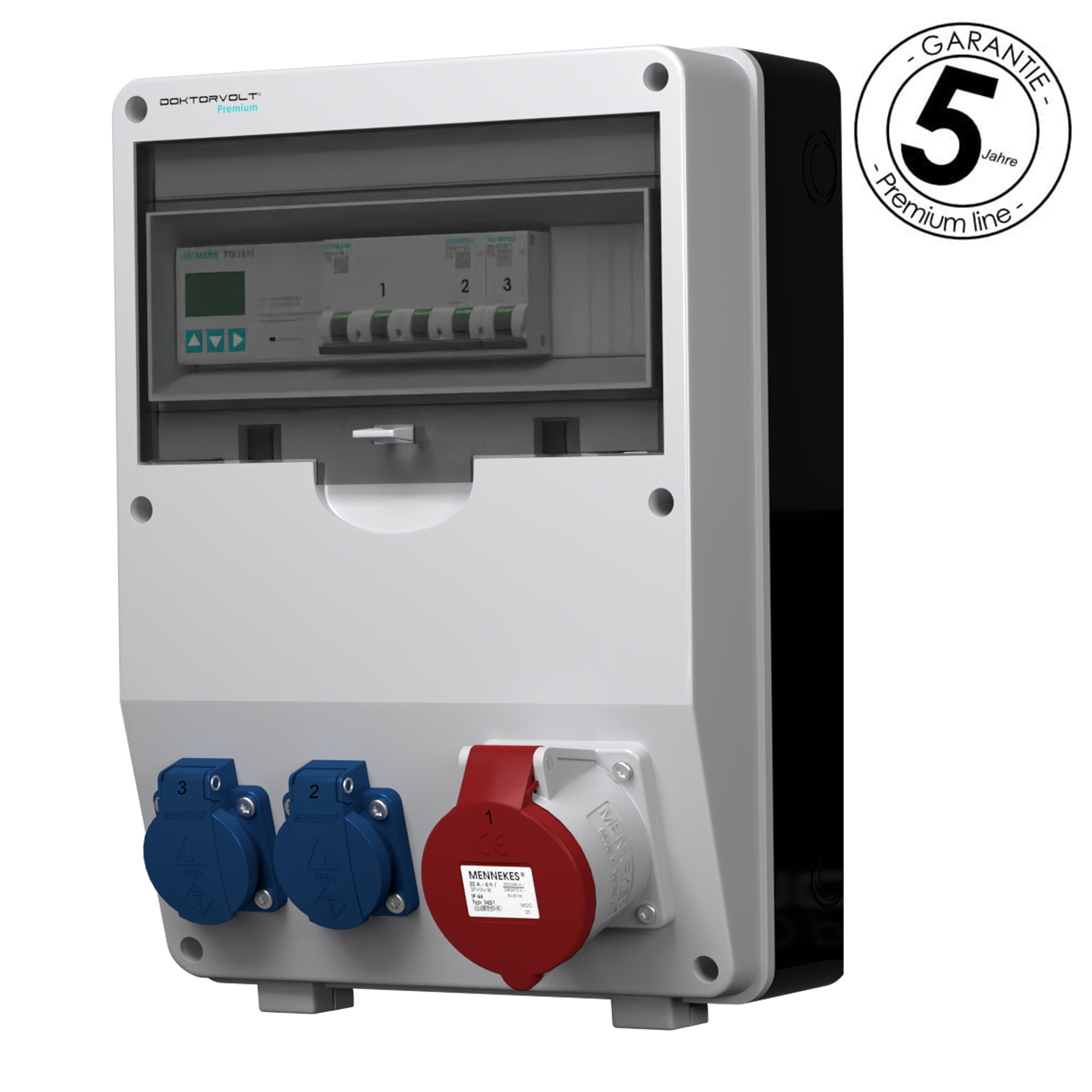 Rozdzielnica budowlana z licznikiem 3F Siemens pTD-S 32A 2x230V gniazda Mennekes Schuko Doktorvolt 4791