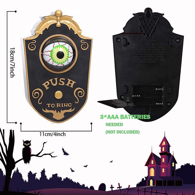 Campanello Porta Di Halloween Con Suono E Occhio Animato Zombie, Decorazione Spaventosa 14x5x20 Cm