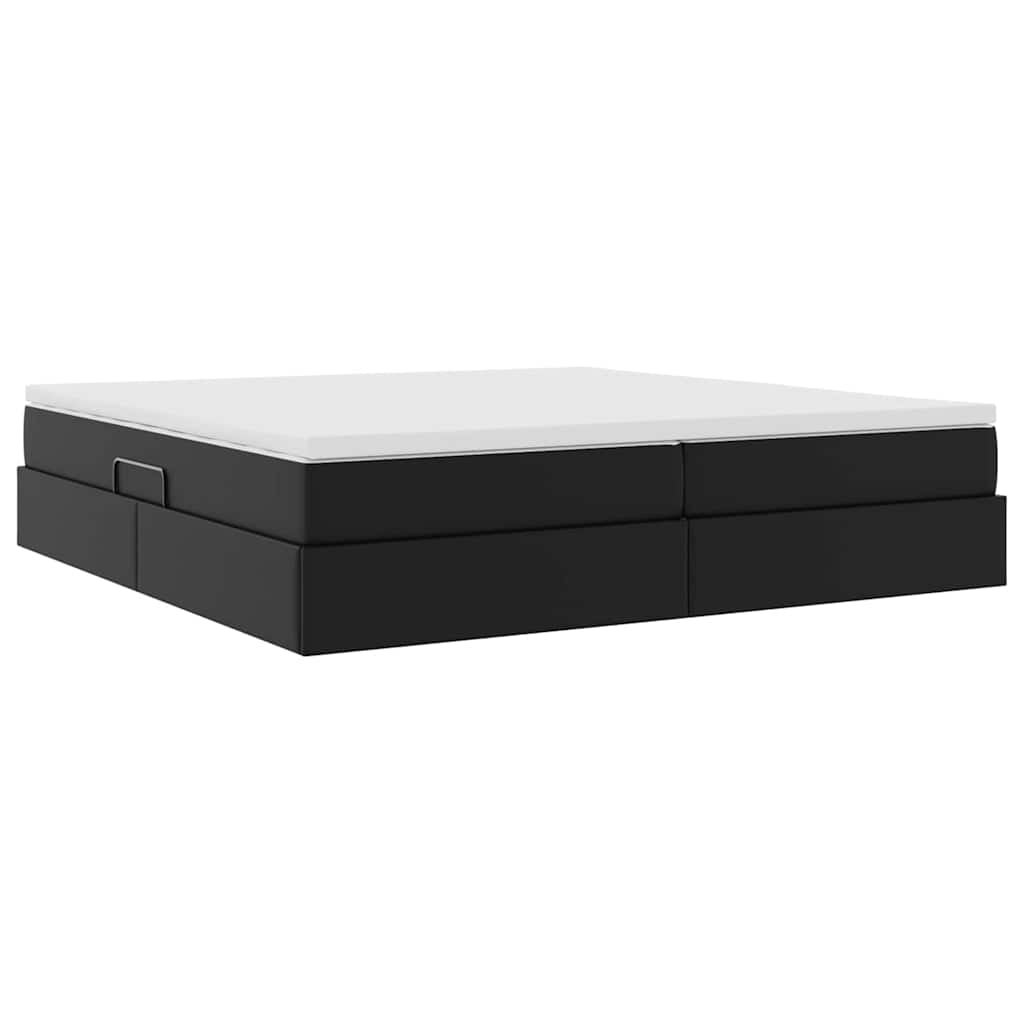 Lit avec rangement et matelas noir 200 x 200 cm similicuir - 9