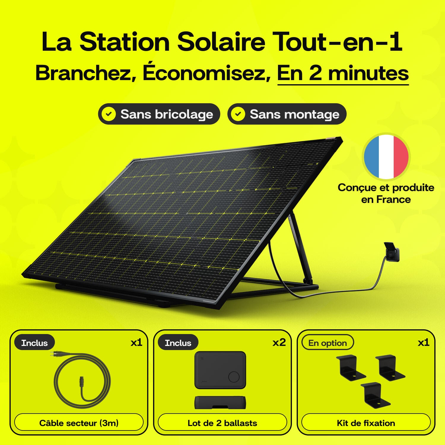 Sunology PLAY2 - Panneau solaire complet 460W bifacial – Station solaire livrée totalement assemblée – Installation au sol ou au mur - 2