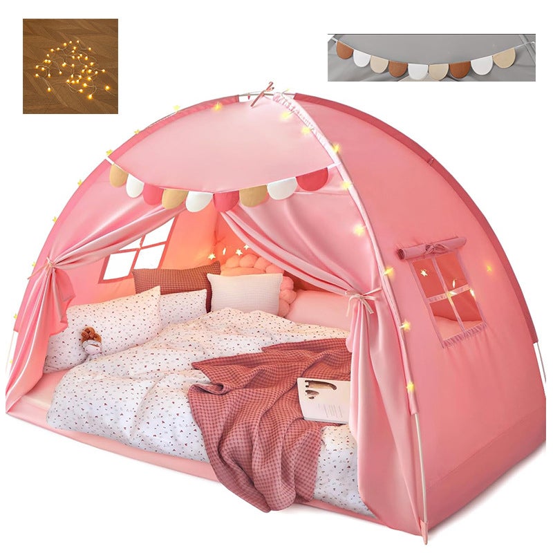 Ledander tienda de campaña con dosel y banderas para camas de suelo, para juegos, plegable, color rosa