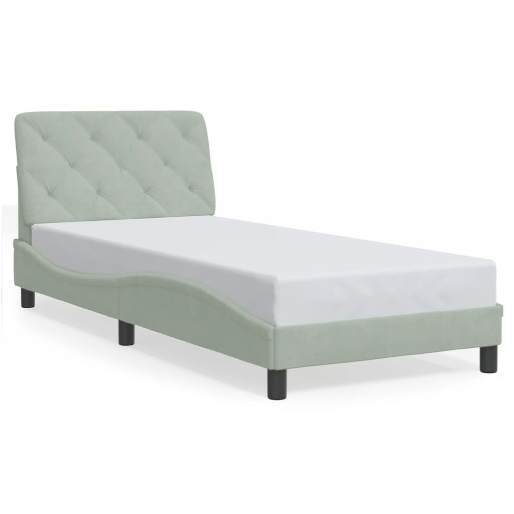 Cadre de lit sans matelas gris clair 90 x 190 cm velours - 2