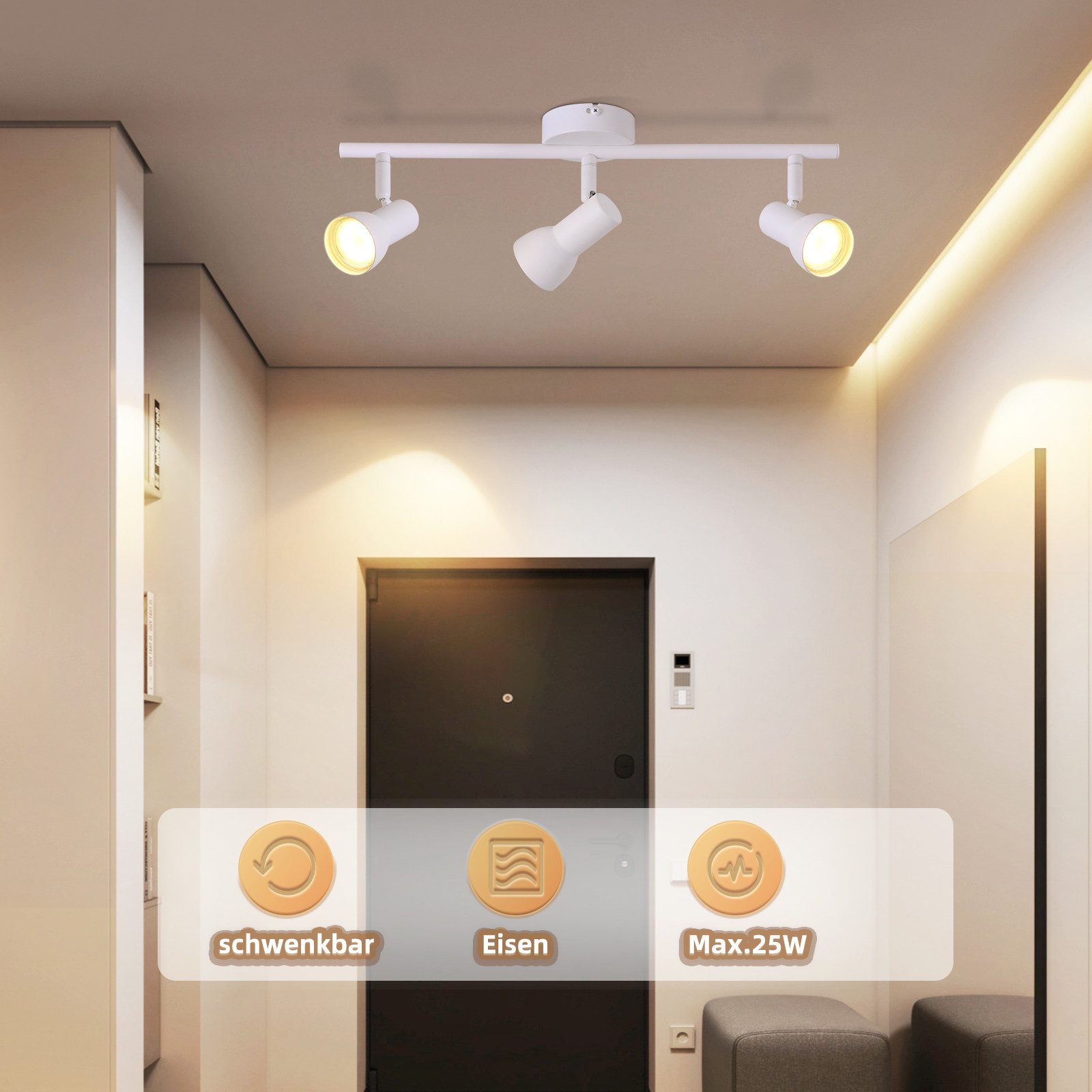 Spot de plafond NETTLIFE 3 flammes GU10, lampe de plafond rotative à 350° pour salon cuisine - 2