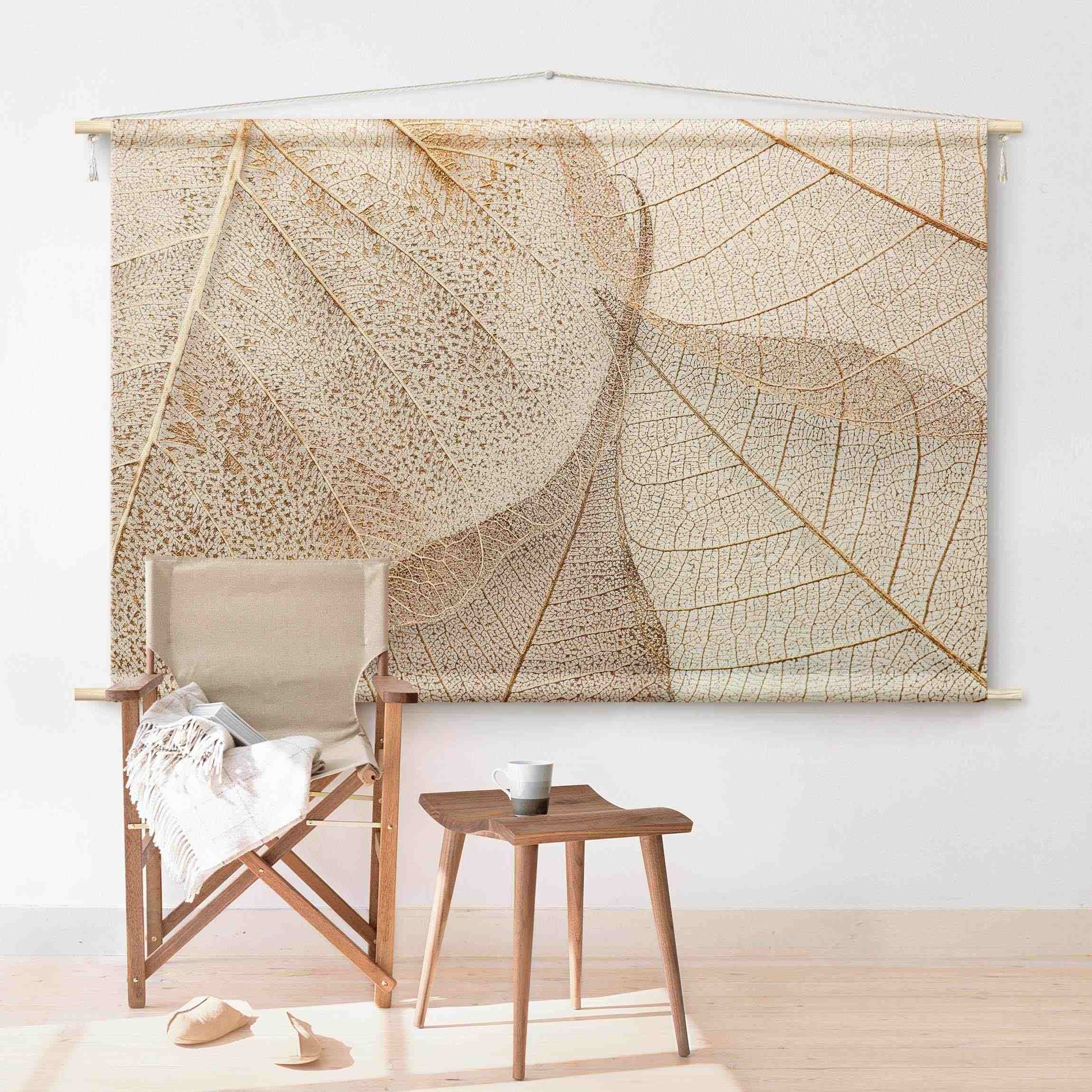Tenture murale - Structure filigrane de feuilles en or 205 x 137 cm ...