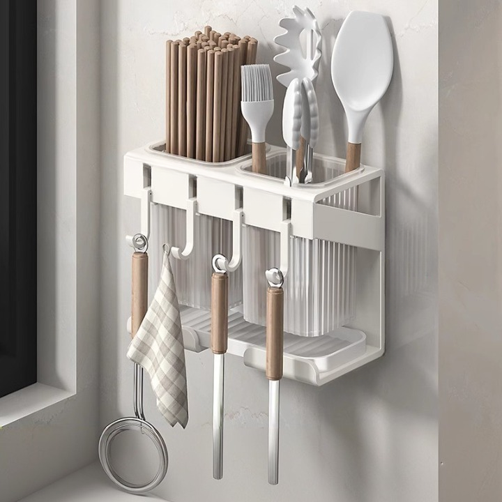 Koszyk na sztućce kuchenne, ociekacz do naczyń, uchwyt na noże, pudełko do przechowywania noży i widelców, 19,5 × 10 × 15,6 cm – biały