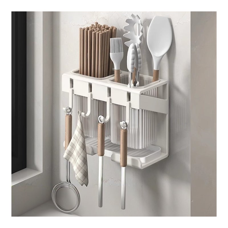 Koszyk na sztućce kuchenne, ociekacz do naczyń, uchwyt na noże, pudełko do przechowywania noży i widelców, 19,5 × 10 × 15,6 cm – biały