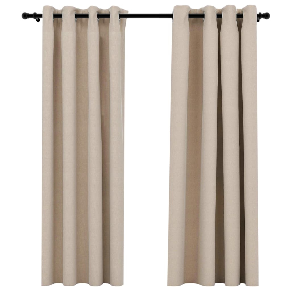2 piezas cortinas opacas | cortinas oscurantes con ojales look de lino beige 140x175 cm cfw31295