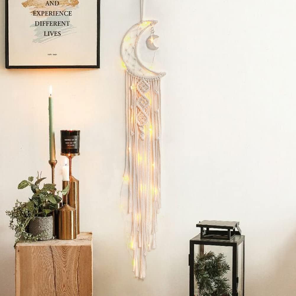 Attrape-rêves Lune en macramé tissé - Décoration murale bohème chic pour la maison, la chambre d'un appartement ou d'une résidence étudiante (Lune) - 2