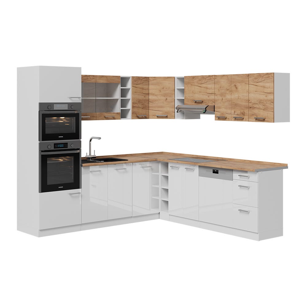 Vicco Cuisine en angle R-Line, Blanc brillant/Chêne doré, 227x287cm , PT Anthracite - Achat Vicco Cuisine en angle R-Line, Blanc brillant/Chêne doré, 227x287cm , PT Anthracite - Achat