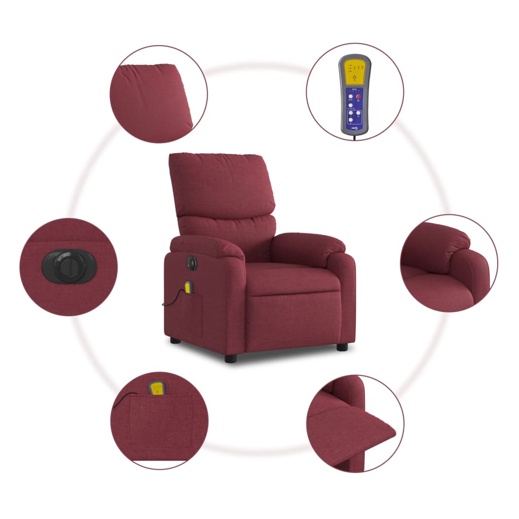 Fauteuil de massage，Fauteuil de Salon，Chaise de massage inclinable électrique Rouge bordeaux Tissu CDS54347 - 7