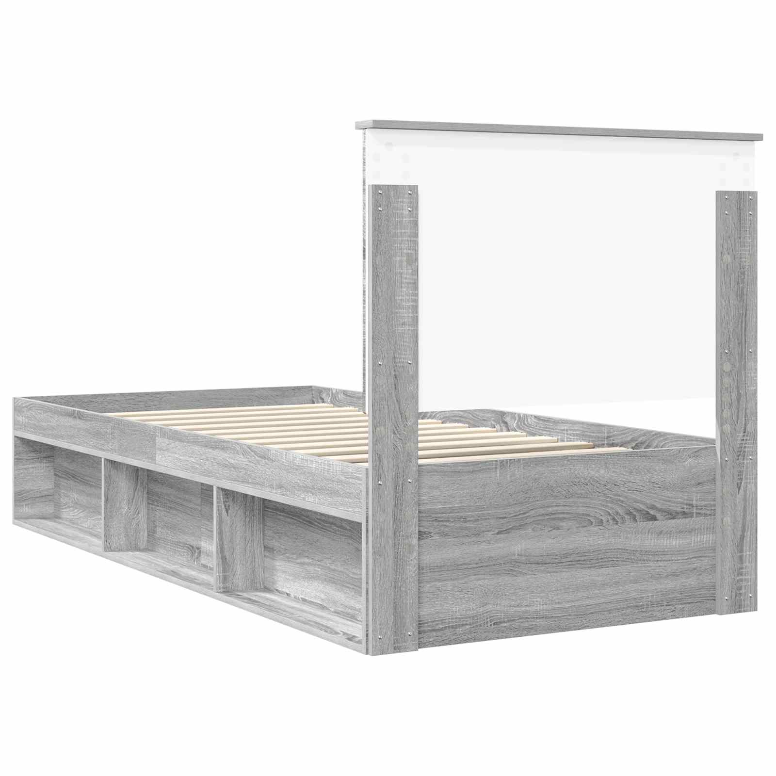 Cadre de lit gris 90 x 190 cm bois massif de pin - 9