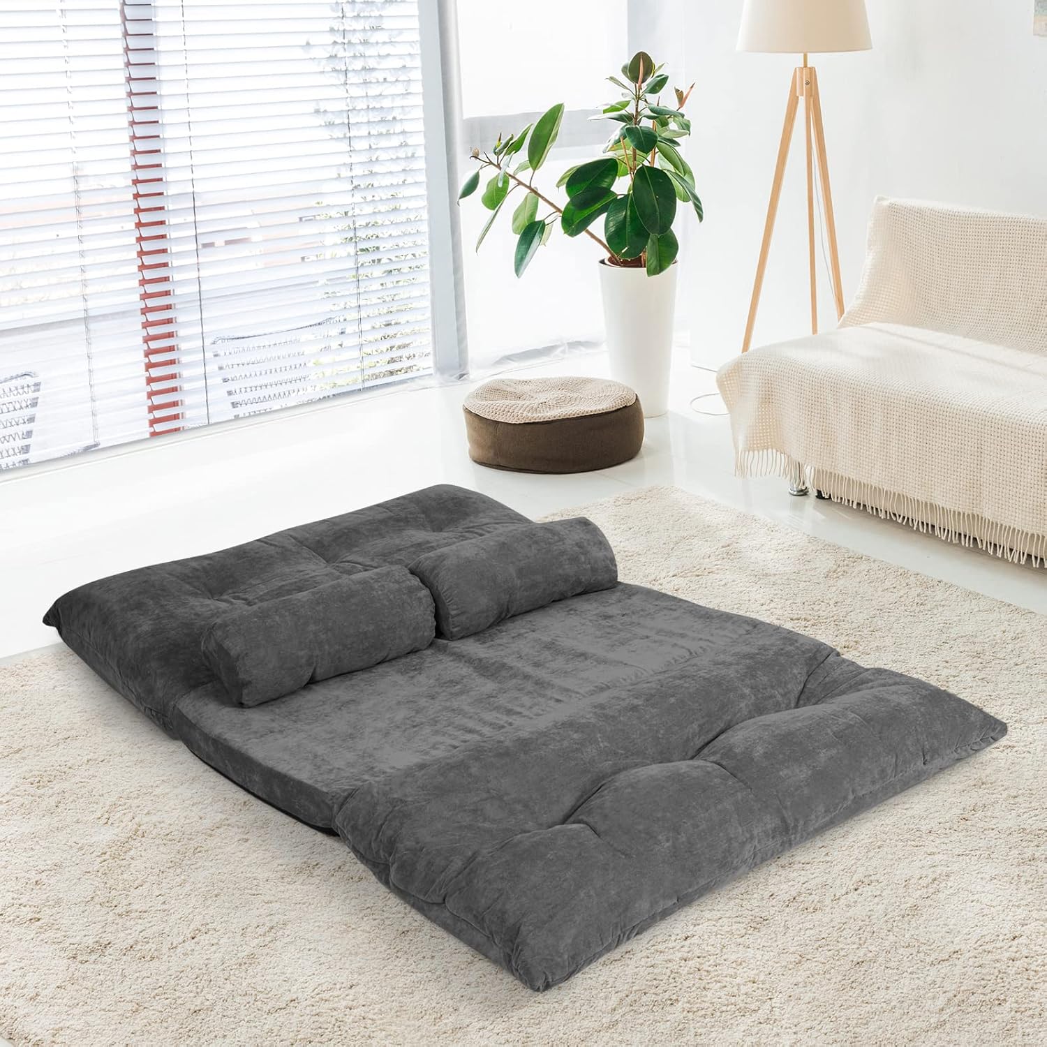 Canapé-lit avec Dossier Inclinable Réglable à 6 Positions, Pliable, pour Salon, Chambre Charge 150KG (156x173x24CM,Gris) - 4