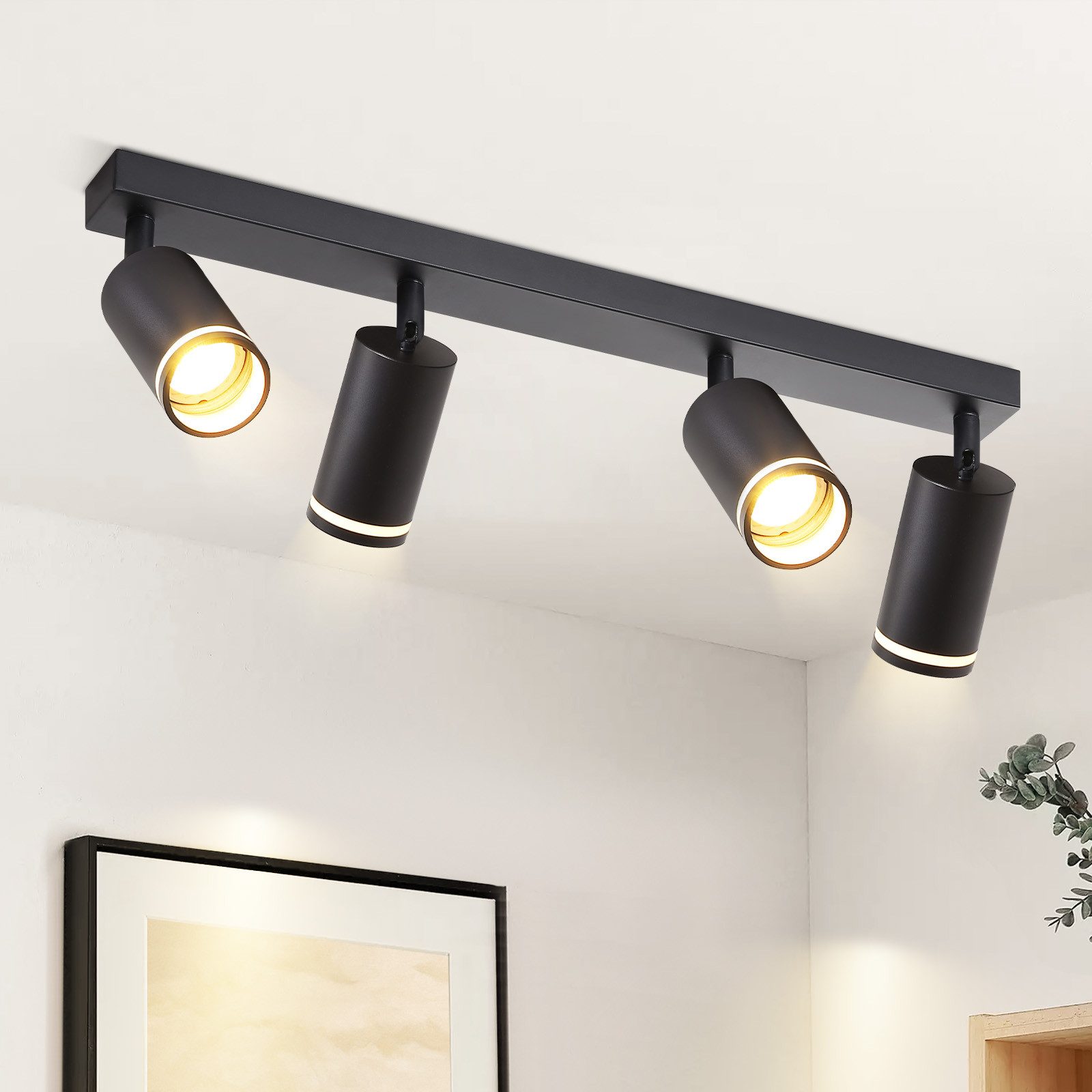 NETTLIFE 4-płomieniowa lampa sufitowa LED - czarna GU10 lampa sufitowa obrotowy Reflektorowa drewniany kinkiet do salonu sypialni bez żarówki