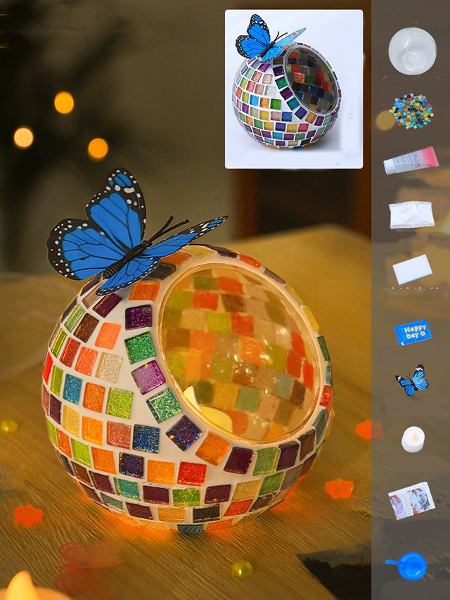 Conjunto de Castiçais em Mosaico em Vidro MOORLE, Kit de Artesanato em Mosaico para Crianças e Adultos, Decoração para Casa