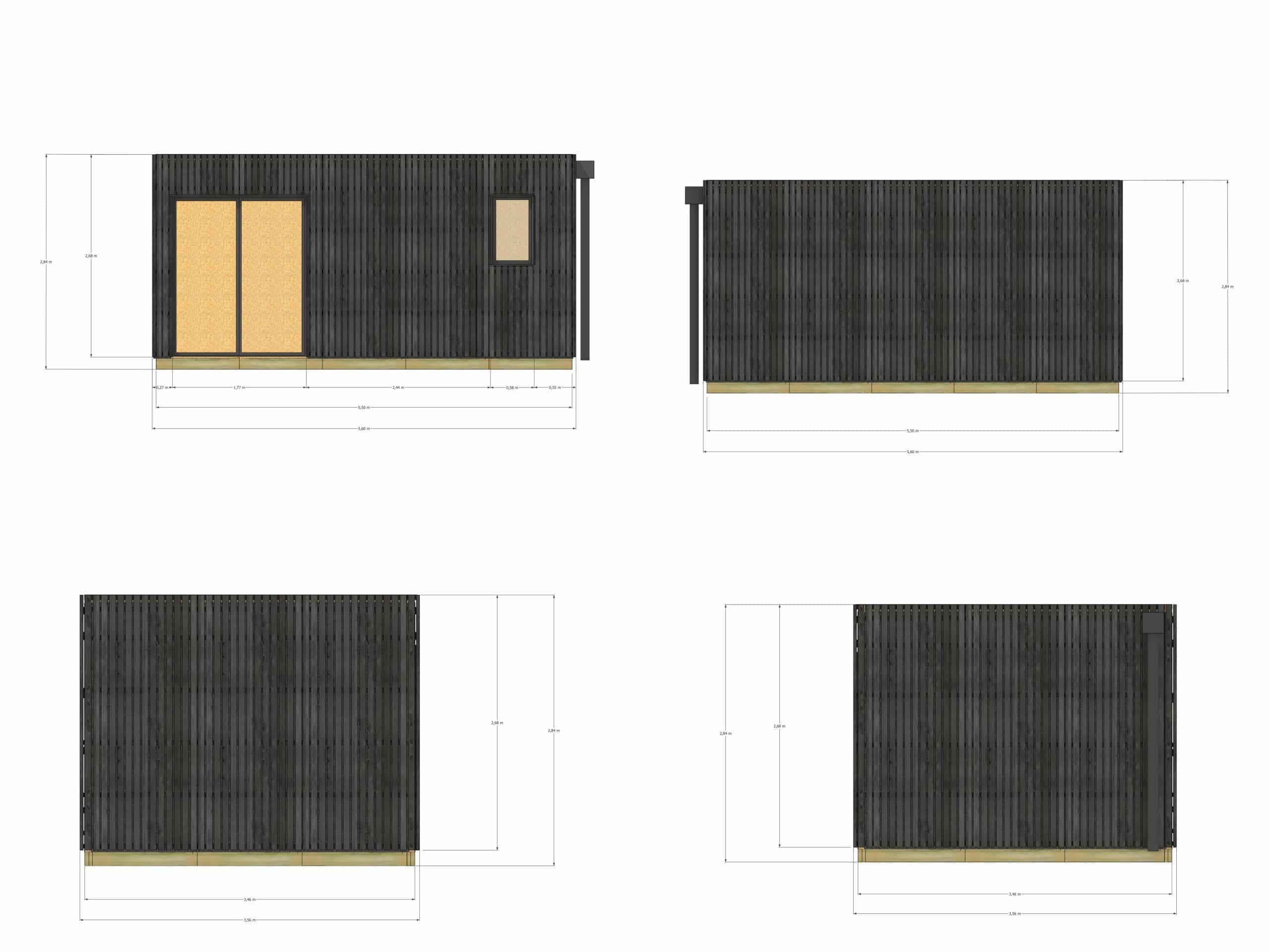 Studio de jardin ossature bois en bois 5,5 x 3,5 x 2,7 m avec plancher isolé / menuiseries alu k-line - 4