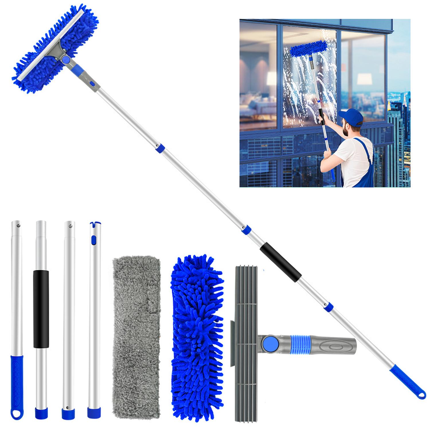 Kit de nettoyage de fenêtre de 144.78c m avec 2 raclettes de fenêtre, équipement de nettoyage de fenêtre et 4 poteaux de nettoyage extensibles