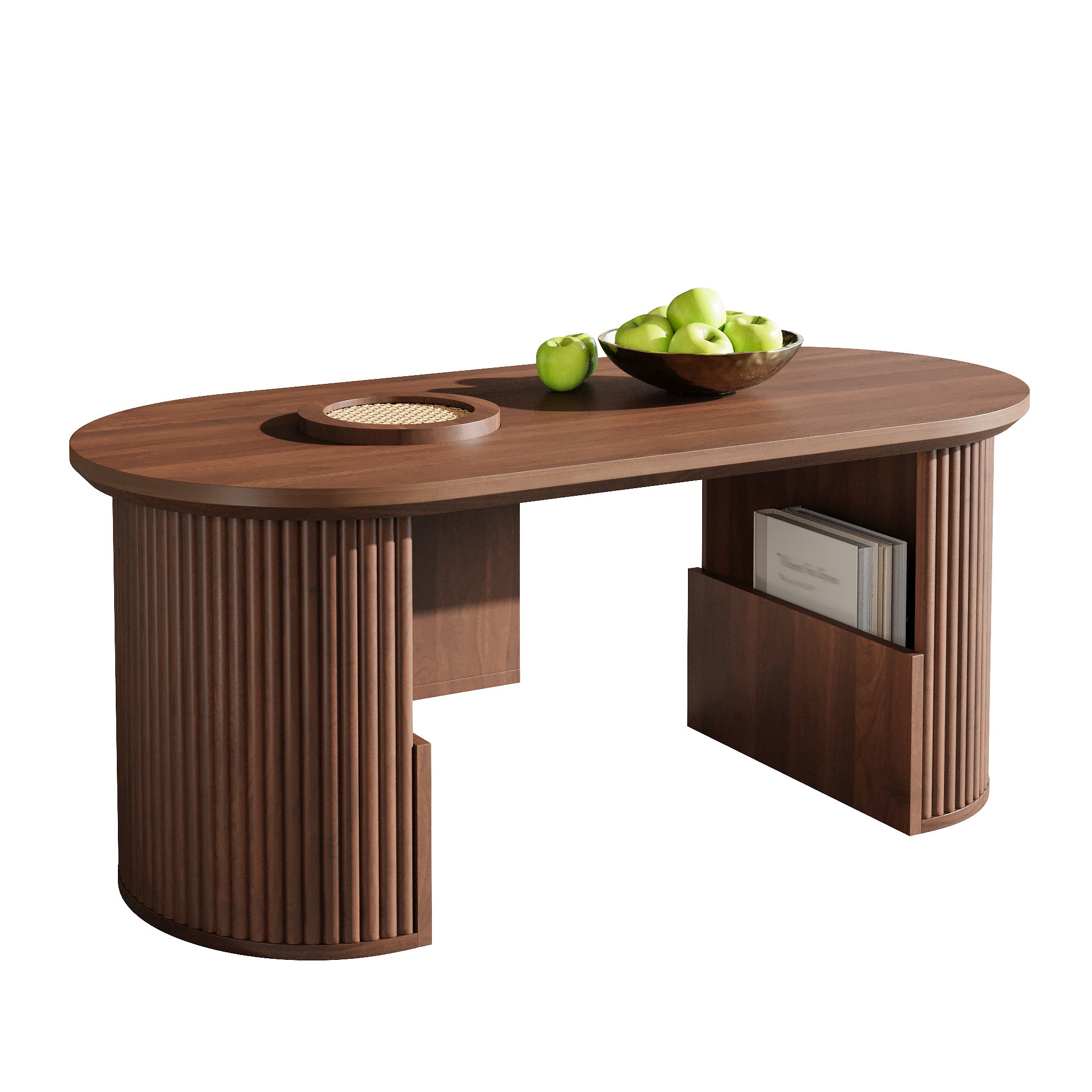 Table basse moderne avec espace de rangement - 100 x 50 x 46.5 cm - MDF - Noyer - 2