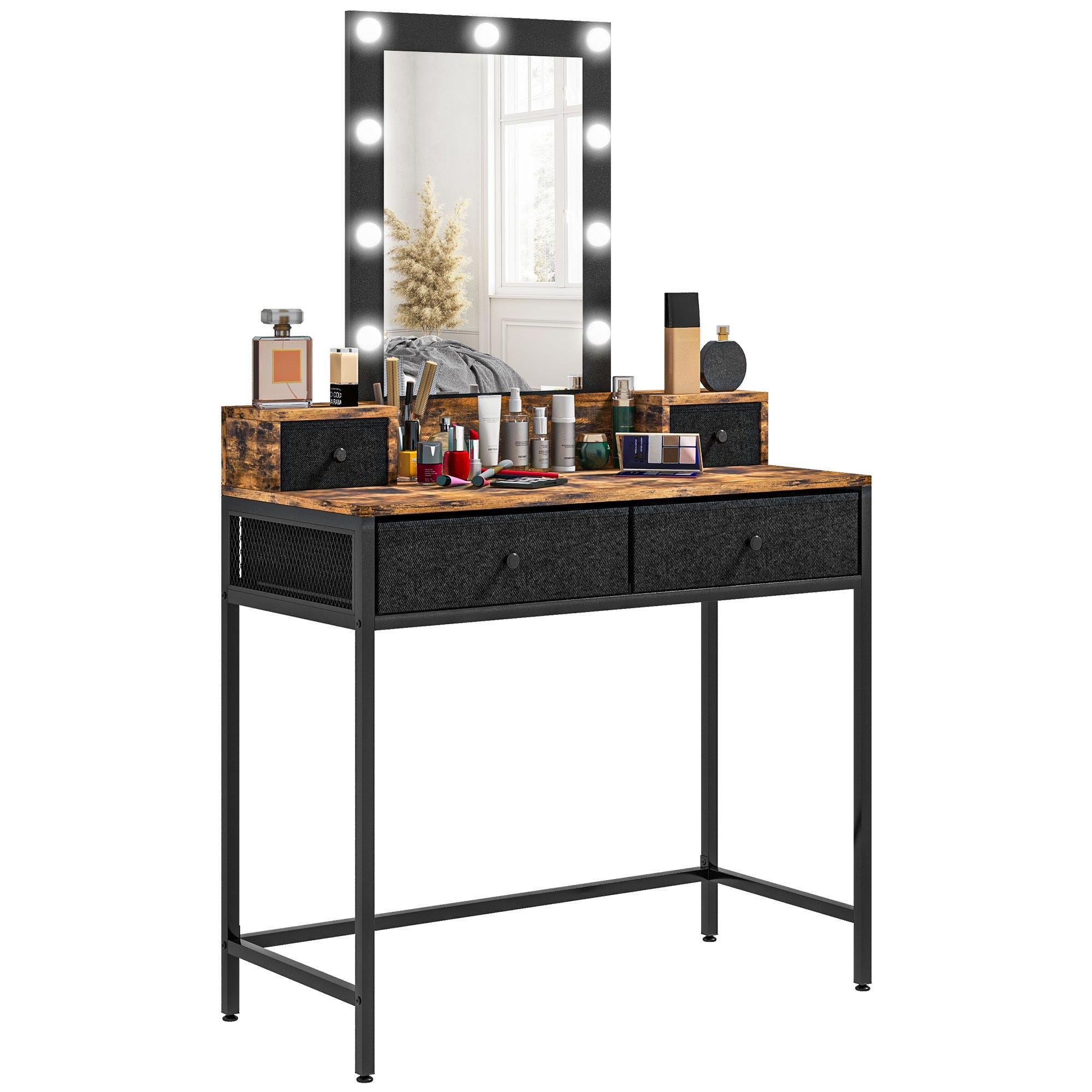 Tocador con espejo Y Luz 4 Cajones 100cm Chic Home– De Todo y Más Tocador con espejo Y Luz 4 Cajones 100cm Chic Home– De Todo y Más