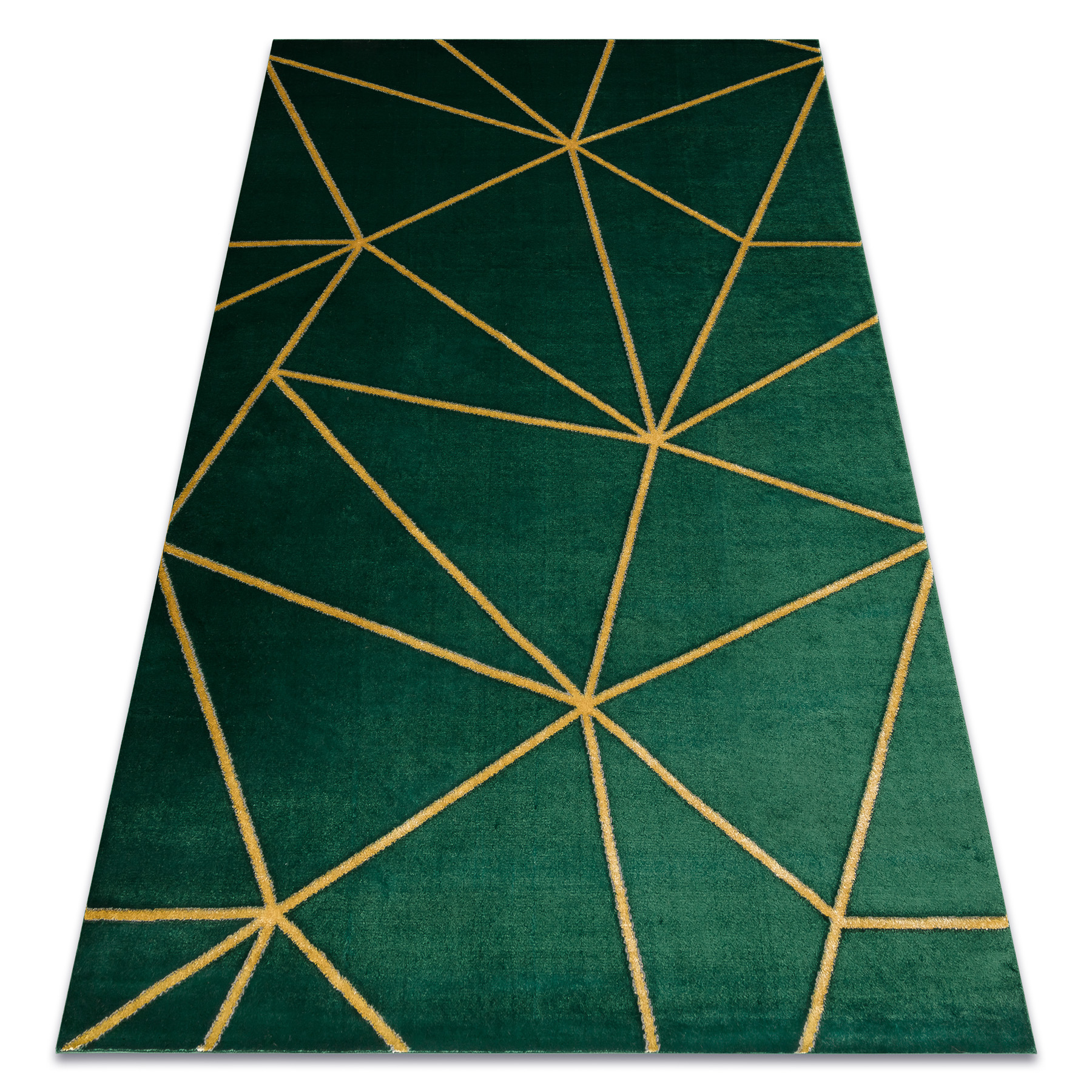 Alfombra emerald exclusivo 1013 glamour, elegante geométrico botella verde / oro 140x190 cm