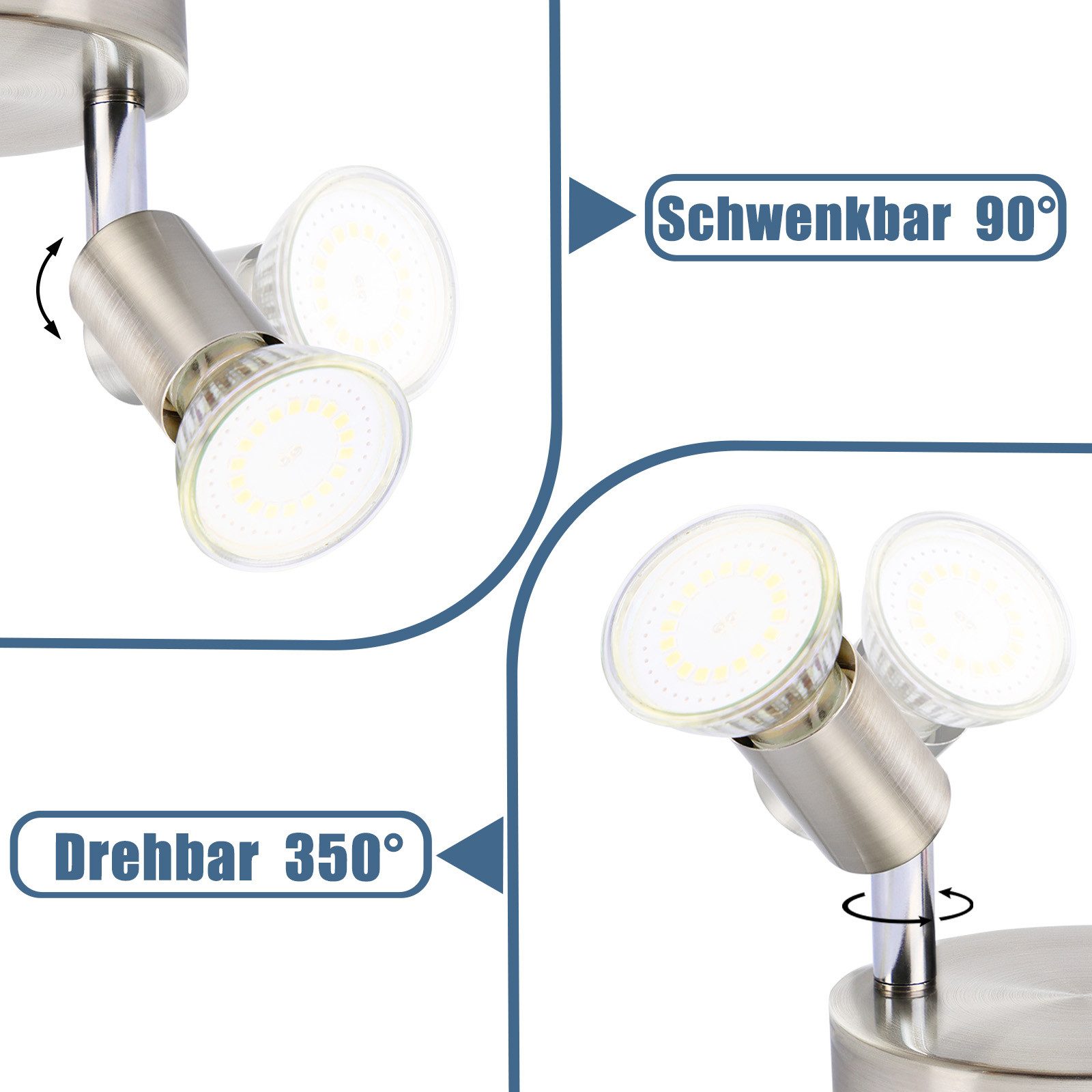NETTLIFE LED 2 Focos de Techo GU10 Orientables 350°, Lámpara Moderna Redonda de Metal Níquel para Salón Dormitorio Sin Bombilla - 4