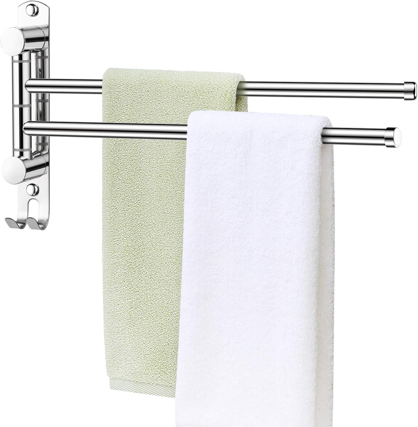 Wieszak na ręczniki łazienkowe z 2 drążkami, obrotowy o 180°, ze stali nierdzewnej SUS304, ścienny, podgrzewacz do ręczników do łazienki