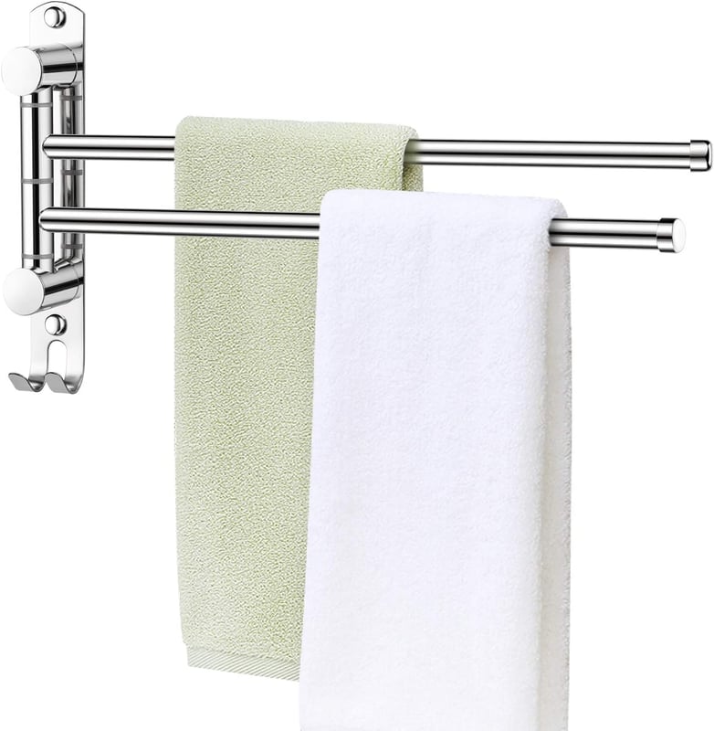 Wieszak na ręczniki łazienkowe z 2 drążkami, obrotowy o 180°, ze stali nierdzewnej SUS304, ścienny, podgrzewacz do ręczników do łazienki