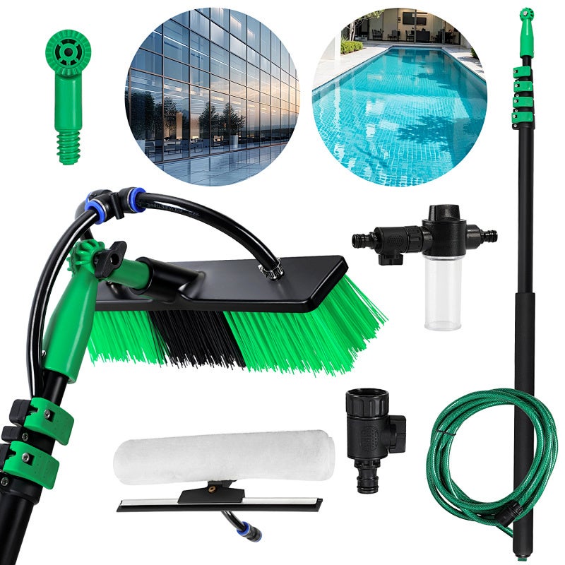 Cepillo telescópico con agua, 4,8 m, ajustable en 4 posiciones, negro y verde para jardín