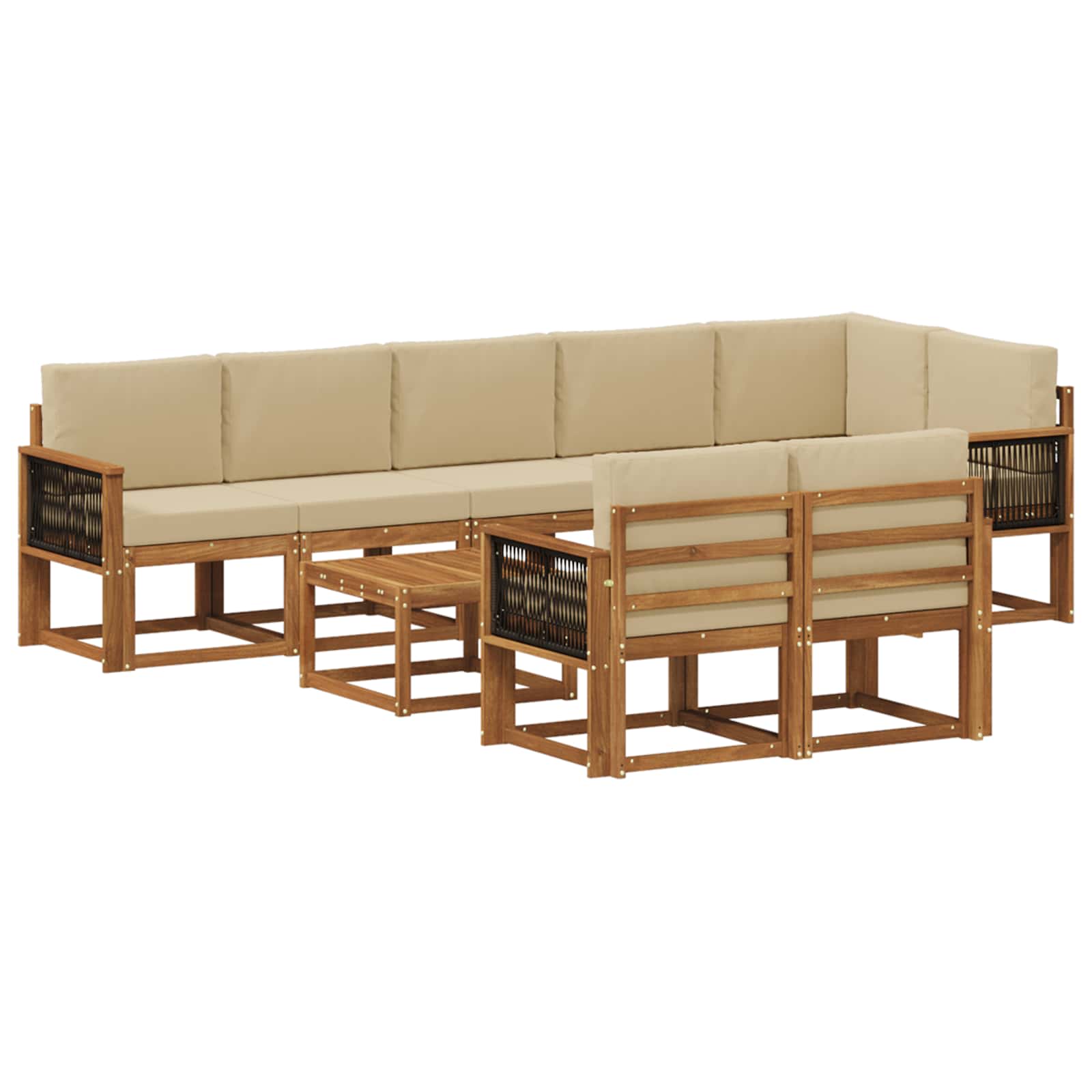 Ensemble de canapés d'extérieur, 9 pièces, en polyester, naturel et beige, pour la terrasse - 2