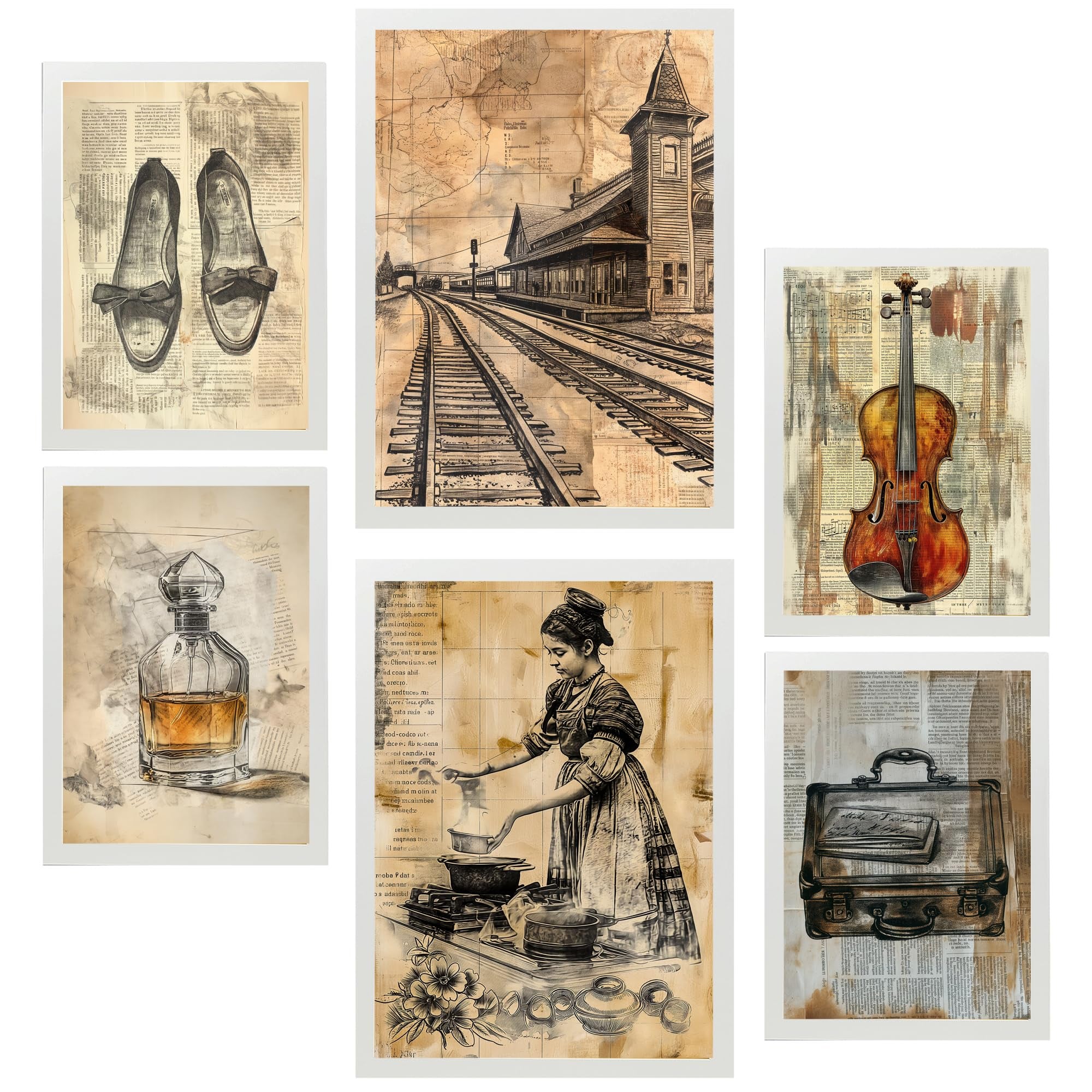 Set de 6 vintage woman lifestyle cuadros con ilustración de diseño para decorar las paredes del hogar habitación a3 a4 marco blanco