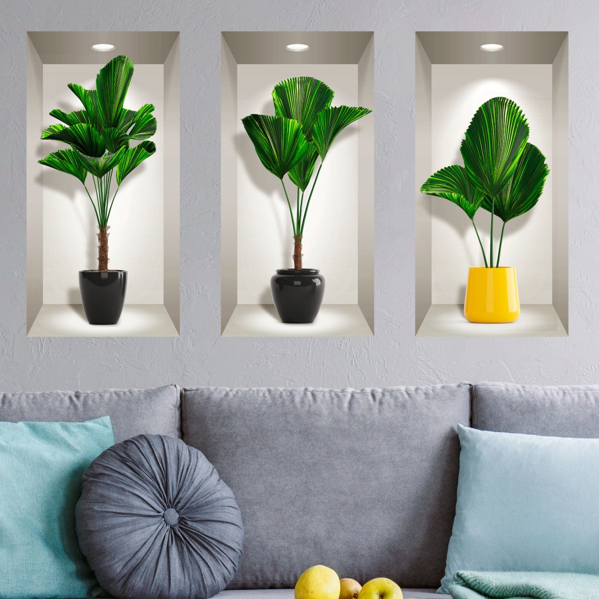 Adesivo 3D palme in vaso - Sticker adesivo - adesivi murali - 80x120cm - 2