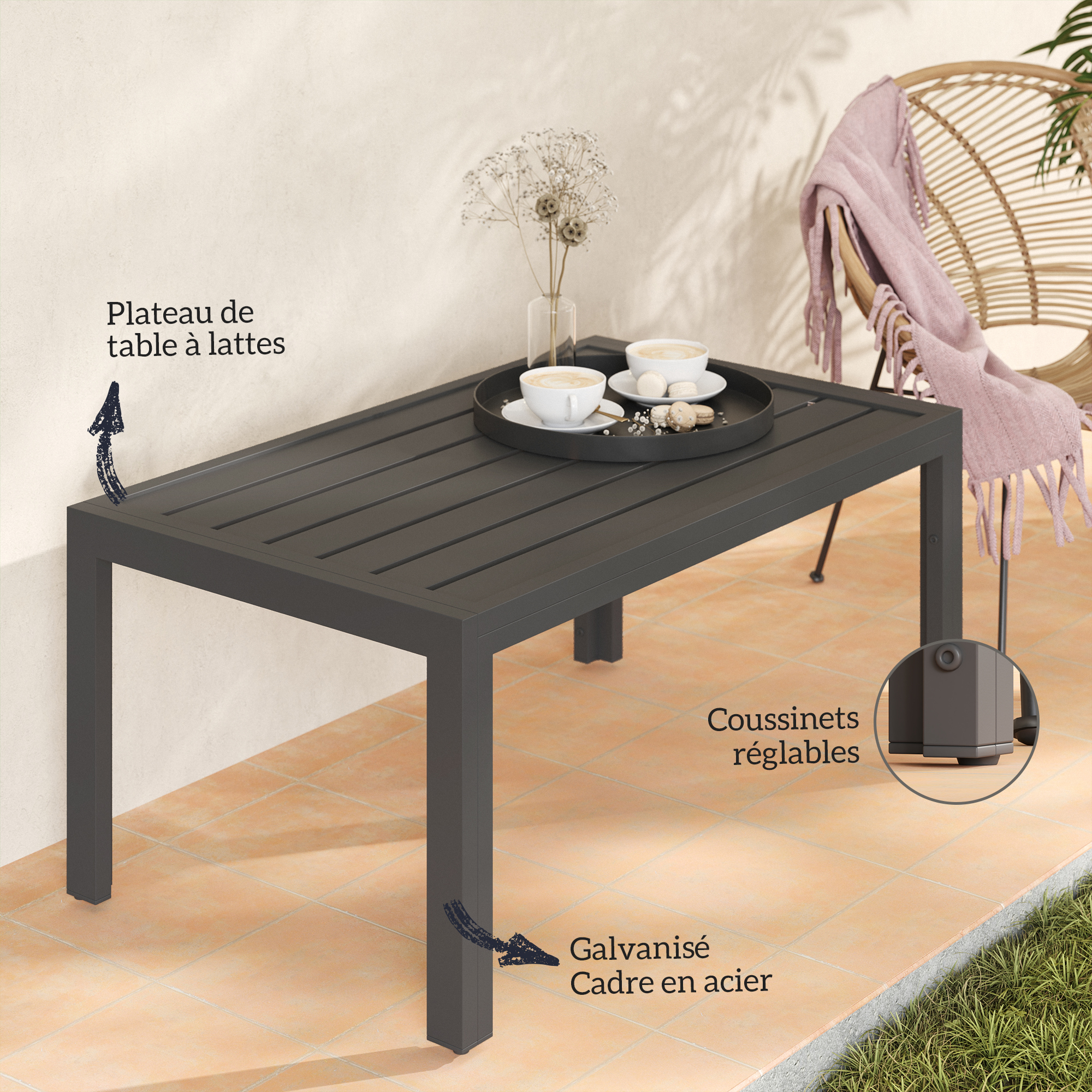 Table basse de jardin acier Outsunny - 4