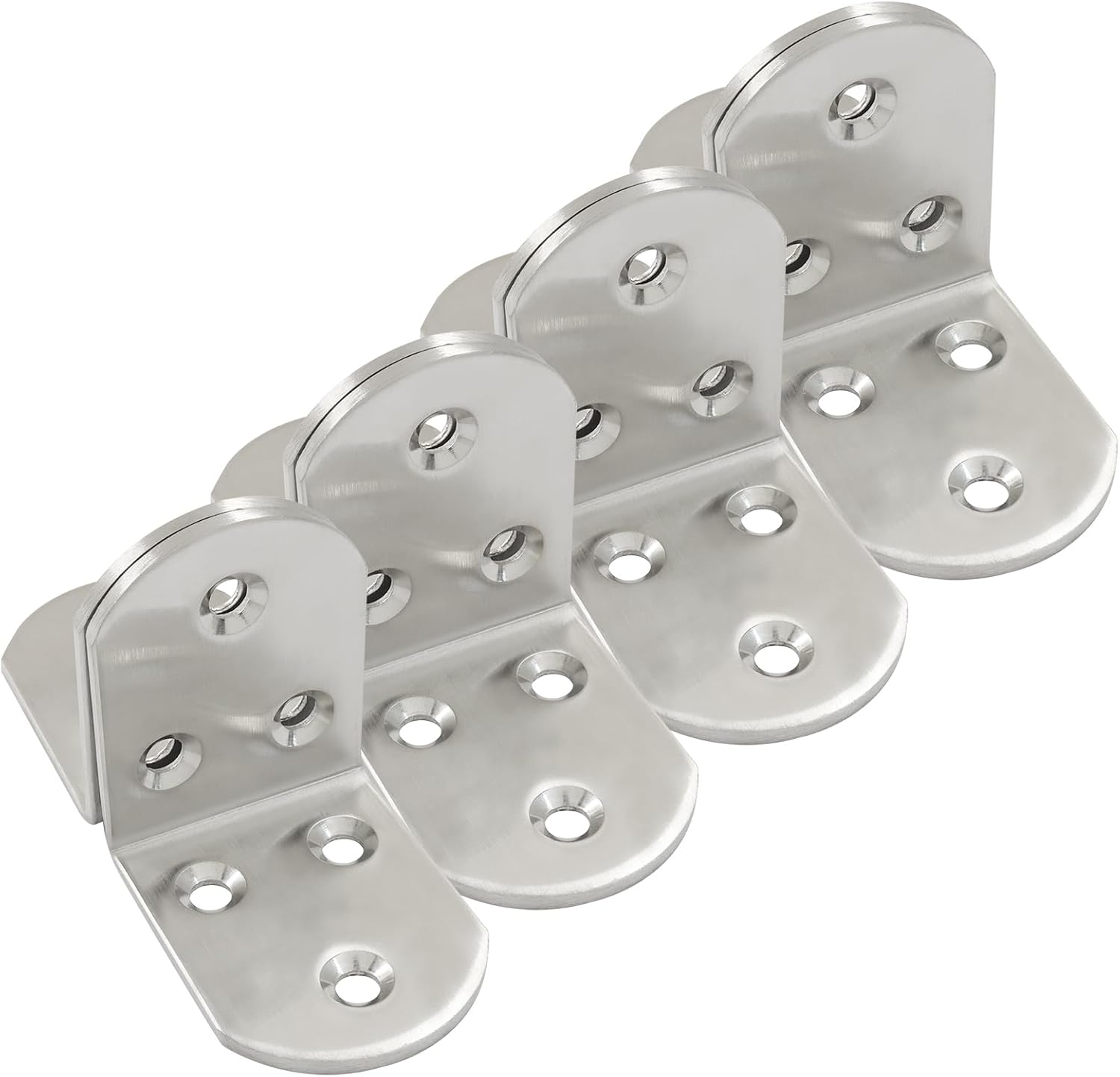 Zestaw 8 wytrzymałych uchwytów do zawieszania, kątowniki ze stali nierdzewnej 90°, 50 mm x 50 mm, kolor srebrny