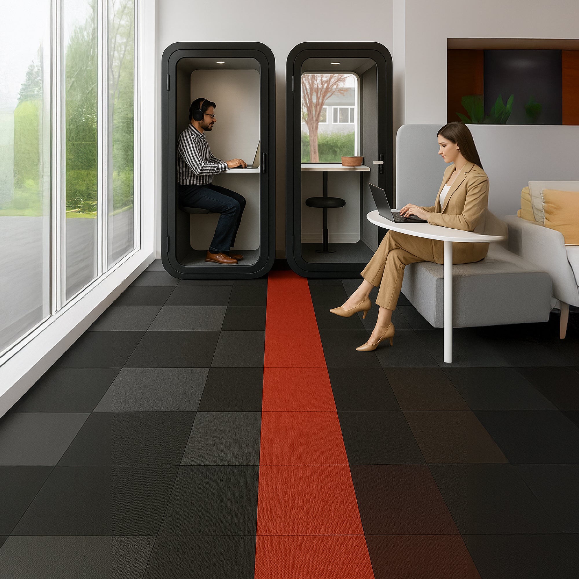 Panel Moqueta Acústico Textil Modular Marrón 50x50 cm | Pack 20 uds (5 m²) | Reciclado, Antideslizante y Suave | Modelo Eco Resonance - 7