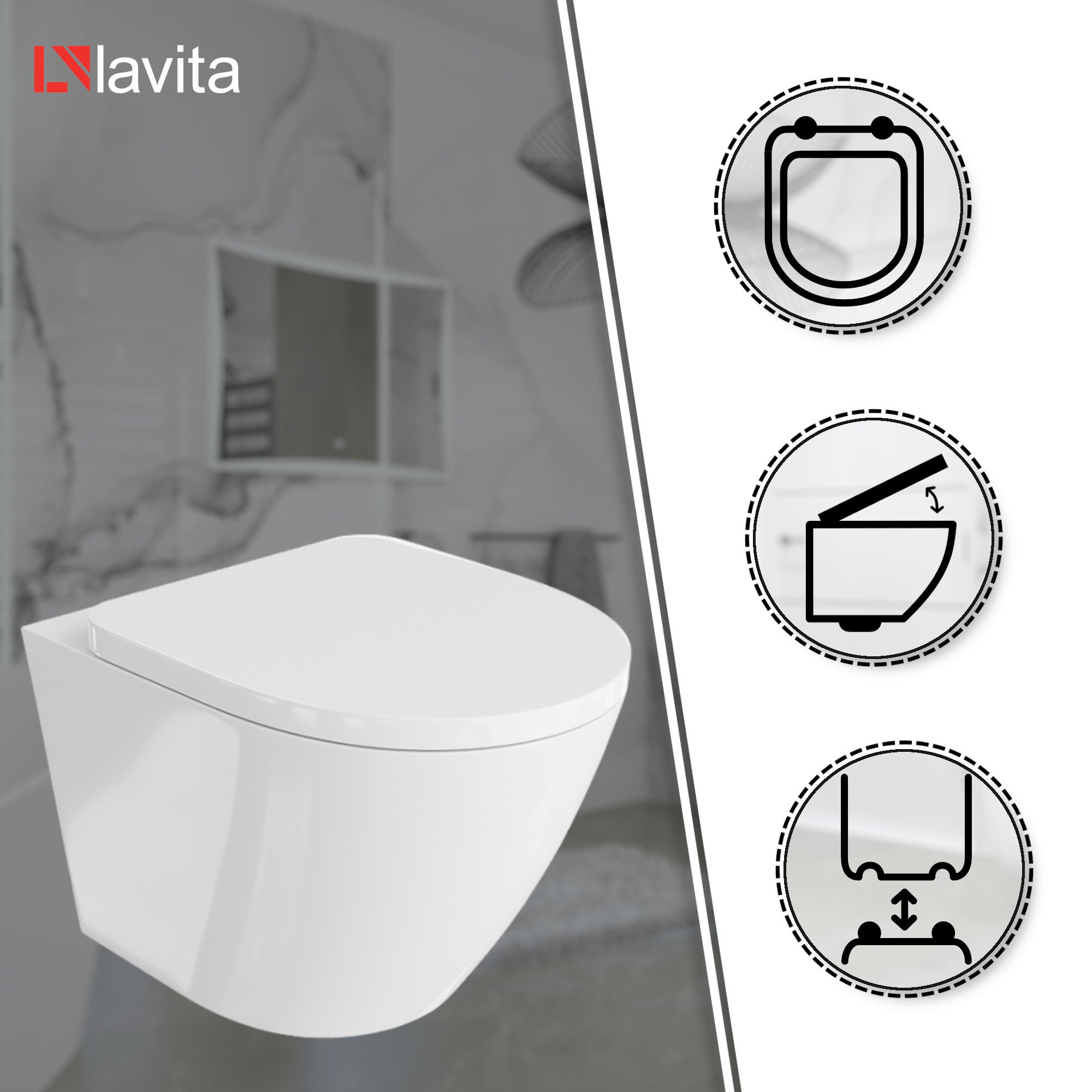 LAVITA Sogo WC suspendu | L'abattant de WC à chute lente | WC suspendu sans bord | WC | 365x490x395 cm | blanc brillant - 3