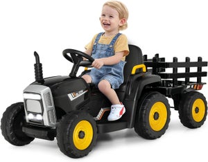 Tracteur avec Remorque Electrique pour Enfants 12 V avec Télécommande 2,4G - 3 Vitesses (Noir)
