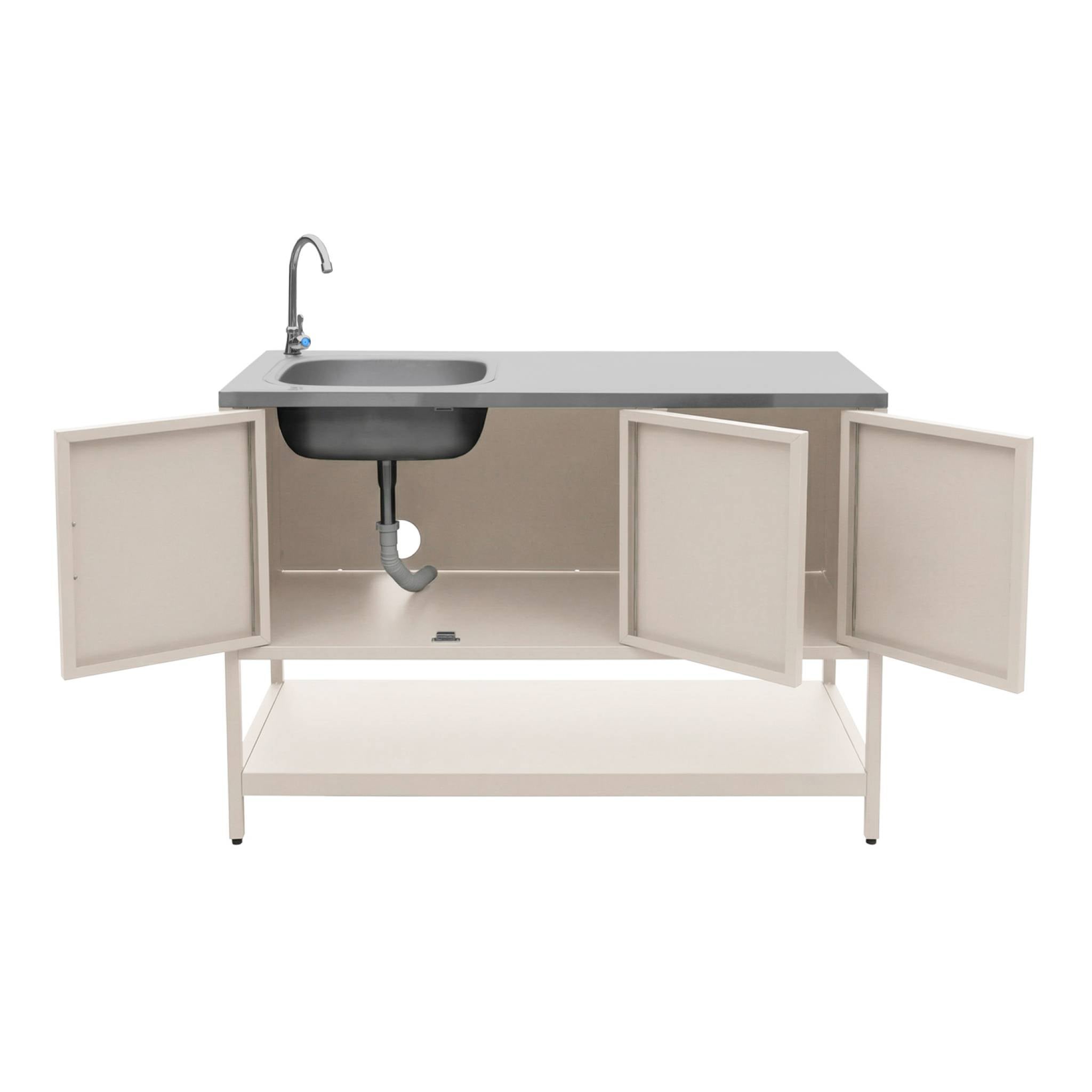 Módulo de cozinha exterior em aço com lava-loiças, L120cm, Naxos, Bege, 120x87.5x112.5 cm - 3