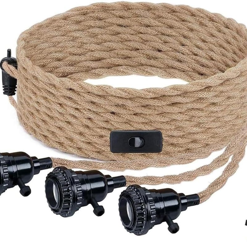 Zestaw lampy wiszącej sznura konopnego stylu vintage kabel zawieszenia oprawa oświetleniowa włącznikiem wtyczką DIY płomienna lampa wisząca tekstylny