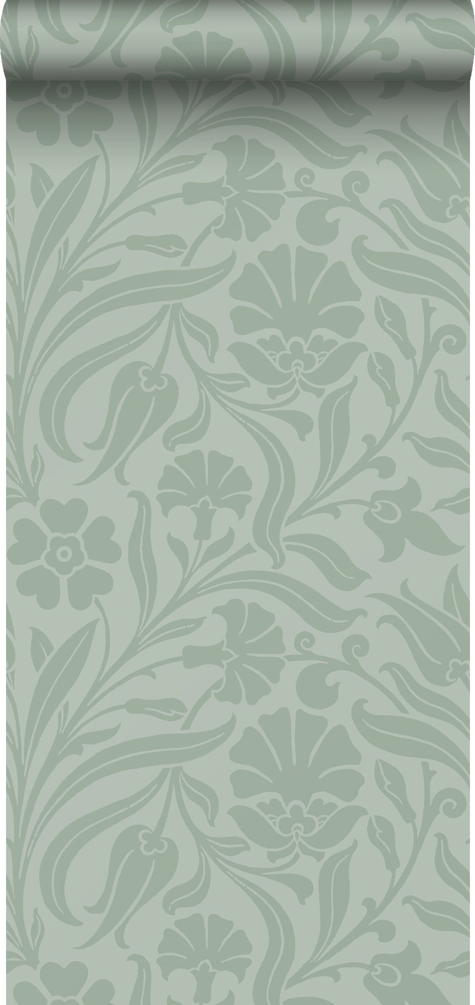 Papel pintado flores verde menta agrisado - 50 x 900 cm - estahome