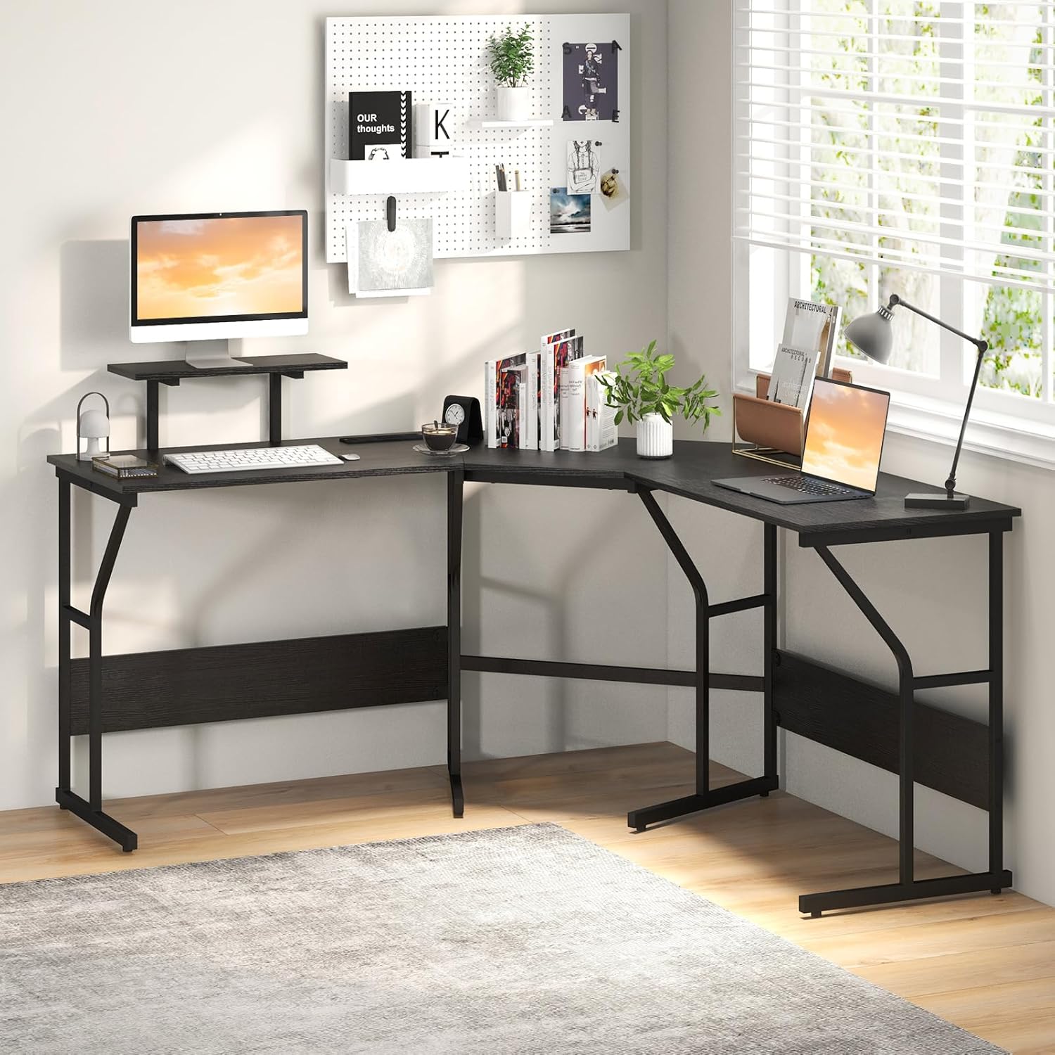 ODK Scrivania Gaming a L, 168x80cm Scrivania ad Angolo con Ripiani