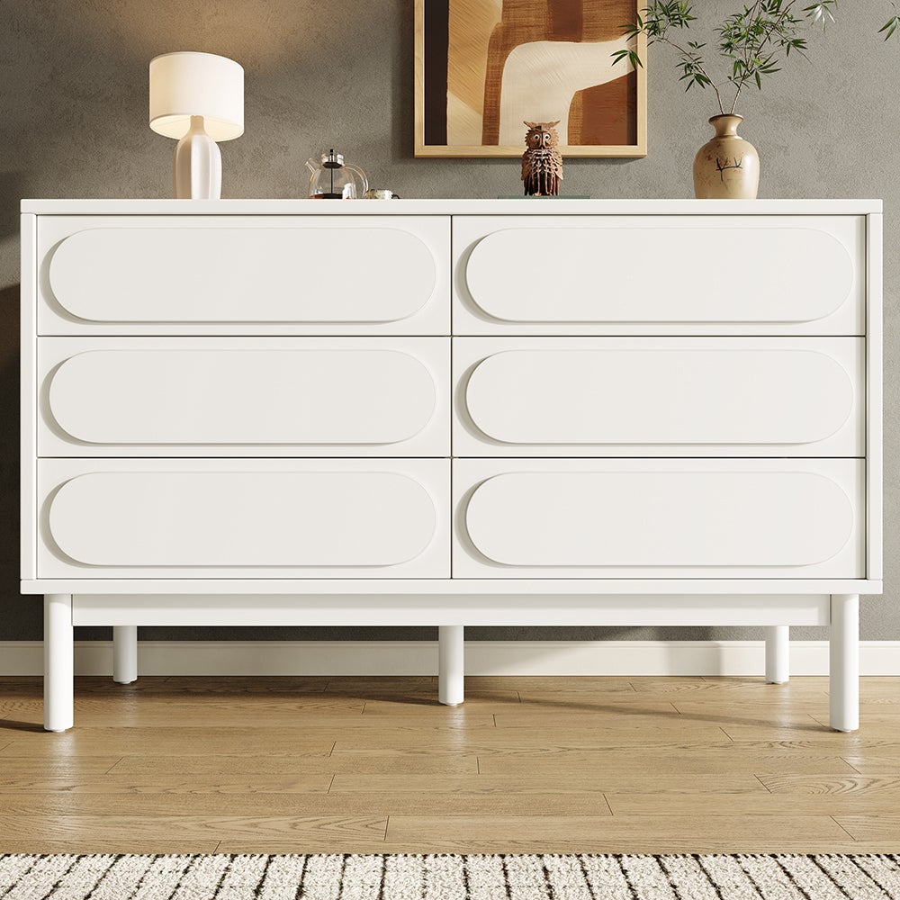 Commode à tiroirs adapté à la chambre à coucher au salon à la salle à manger tridimensionnel des portes pieds réglables 6 tiroirs spacieux blanc - 10