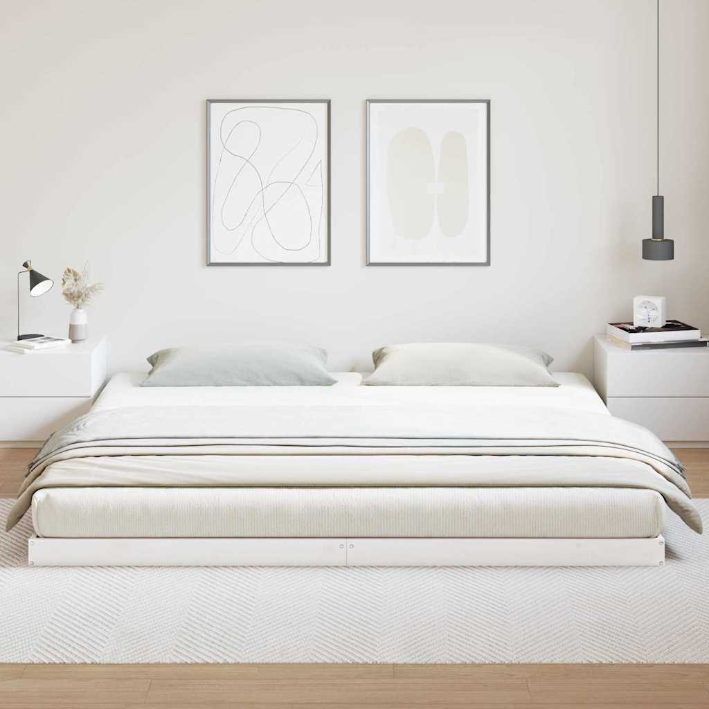 Cadre de lit au sol en pin massif blanc, pour la chambre, 180 × 220 cm - 3