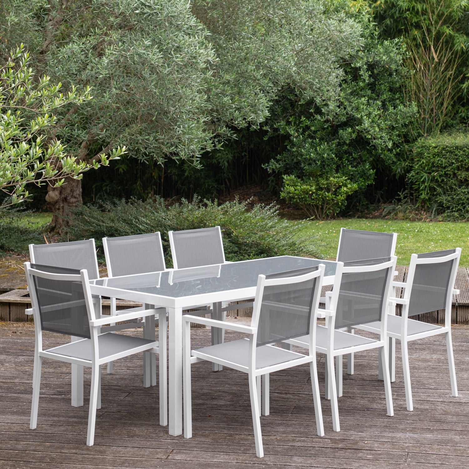 Salon de jardin 8 places gris et blanc aluminium BARI - 8