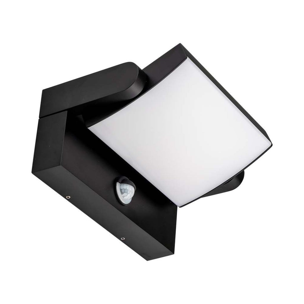 Prostokątna lampa ścienna LED 17 W 120 LM/W z czujnikiem PIR, kolor czarny, obrotowa 3000 K, IP65
