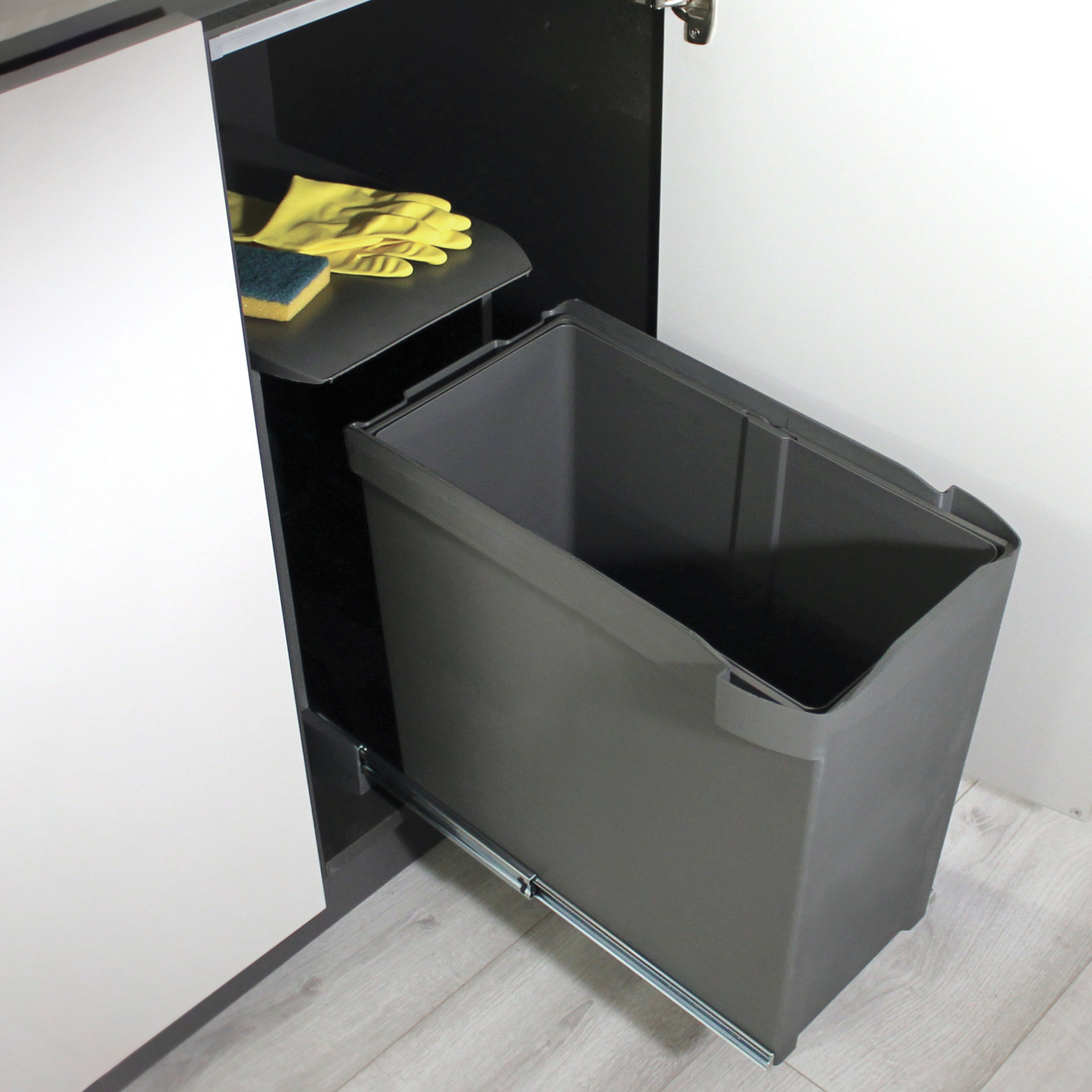 Emuca Baldes do lixo de reciclagem para cozinha, 1 x 30L, fixação inferior e extração automática, Aço e Plástico, Gris antracite - 2