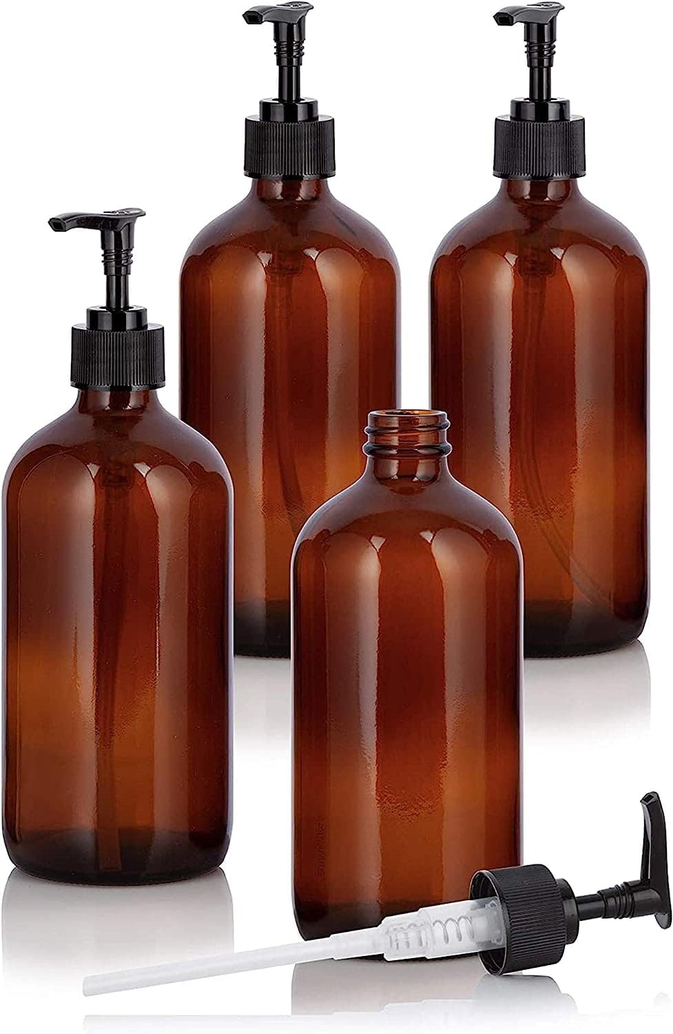 Zestaw 4 dozowników mydła z tworzywa PET - 500 ml - Z czarną pompką do balsamu - Idealne do kuchni, łazienki