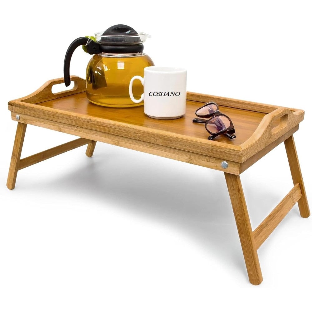 D,casa - Bandeja Para Cama De Bambú Con Patas Plegables: Desayuna En La Cama Sin Esfuerzo (50x30x22 Cm, Natural)