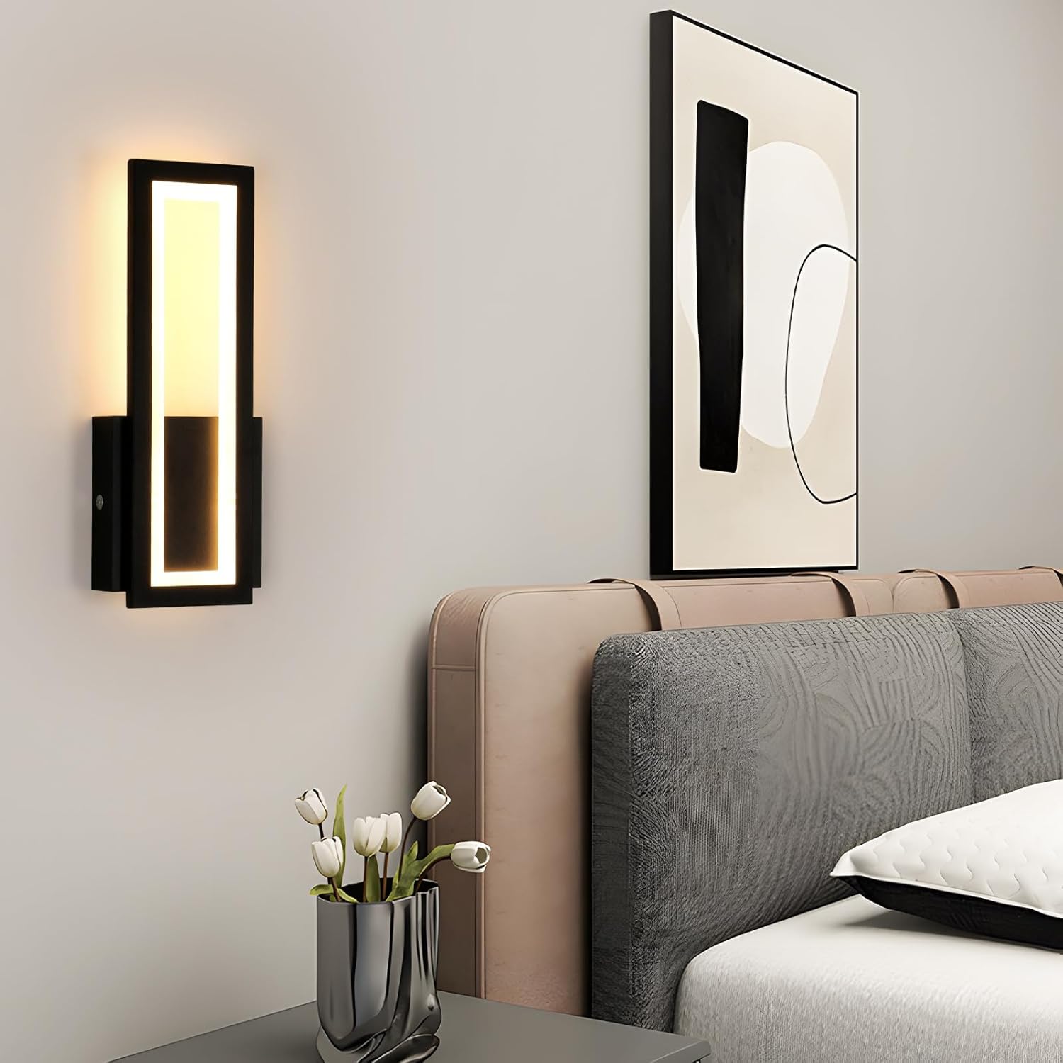 Set di 2 Applique da Parete LED Rettangolari - Nero - 32x12.5cm - Luce Calda 3000K - 12W (reale) - 3
