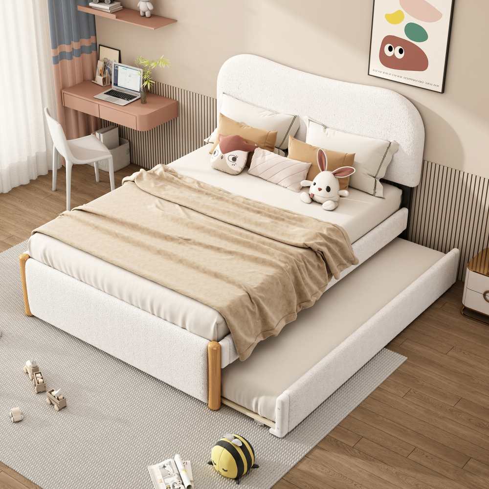 Łóżko płaskie 140x200cm z rozkładaną częścią, białym zagłówkiem, minimalistycznym designem, aksamitem i płytą MDF.