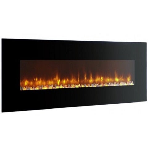 BREAKLING - Chimenea eléctrica Mural Hamburgo Negra 120 cm - Efecto llamas LED - Calefacción 2000W - Mando a distancia - Termostato regulable