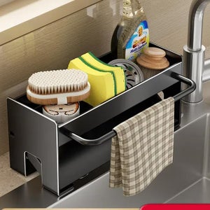 WOW!Kitchen Organiseur d'évier en acier inoxydable noir avec système d WOW!Kitchen Organiseur d'évier en acier inoxydable noir avec système d